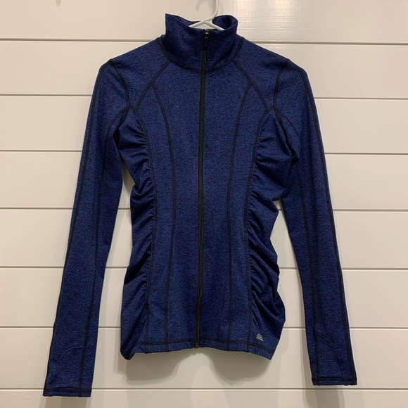 EXP Core Performance Tops - Blue Ruched Athletic Wear Zip Up